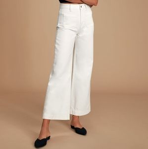 High Rise Wide Leg White Jean Crop